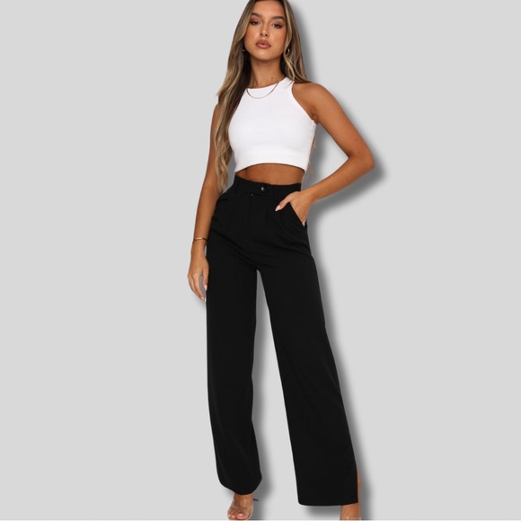 White Fox Press Pause Wide Leg Split Hem Pants Sz. Medium NWT - Picture 6 of 15